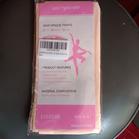 EVERSWE Girls Micro-Fiber Semi Opaque Pink Tights Size 8-10 Medium NEW - Picture 1 of 3